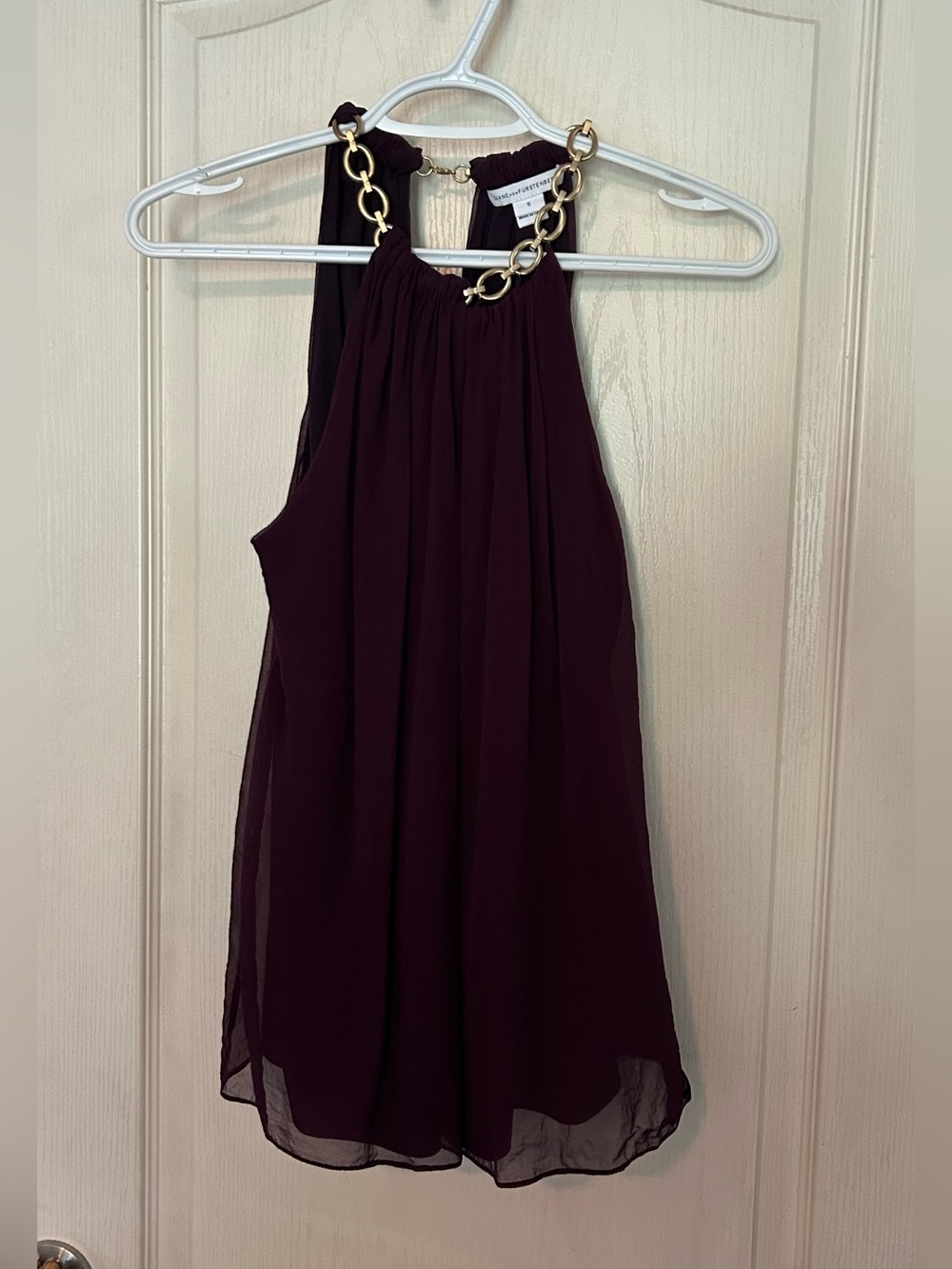 DVF Diane Von Furstenberg Gold Chain Halter Top in Deep Plum